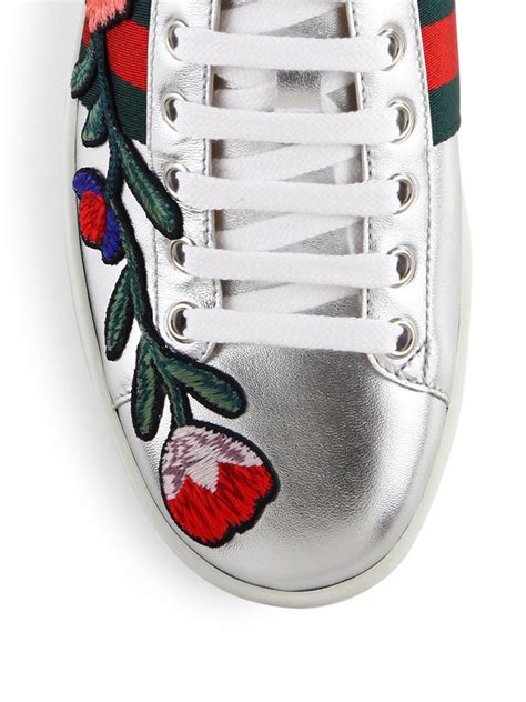 gucci ace metallic snakeskin sneakers|gucci ace floral embroidered sneakers.